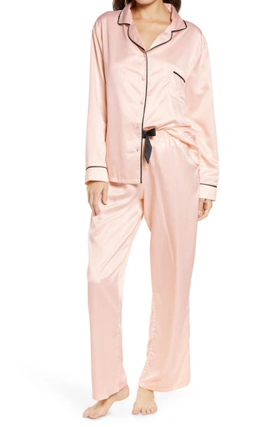 Shop Bluebella Abigail Satin Pajamas In Pale Pink/black