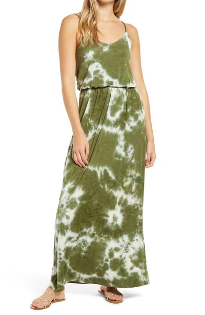 Shop Women's All In Favor Knit Maxi Dress In Olive Tie Dye