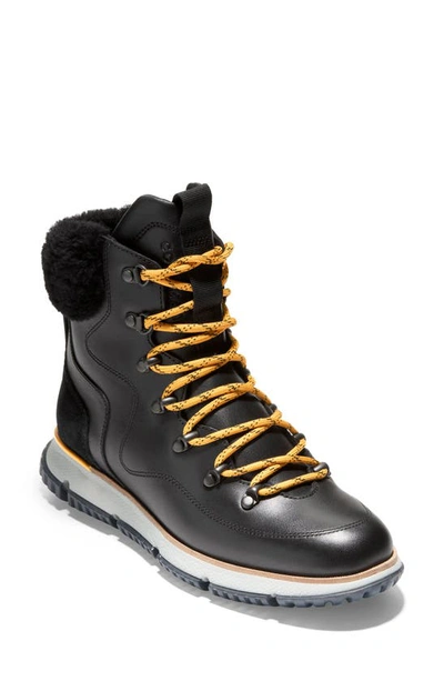 Shop Cole Haan Zerogrand Waterproof Boot With Genuine Shearling Trim In Black Creole Leather