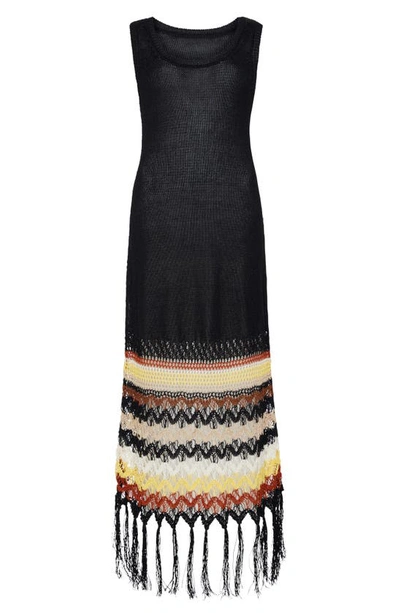 Shop Wales Bonner Lucia Crochet Hem Linen Blend Sweater Dress In Multi