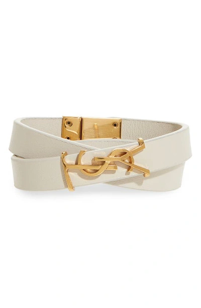 Shop Saint Laurent Opyum Ysl Double Wrap Bracelet In Crema Soft
