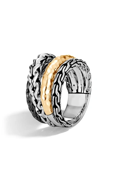 Shop John Hardy Asli Two Tone Crossover Ring In Silver/ Gold