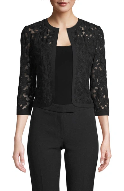 Shop Anne Klein Floral Lace Crop Cardigan In Anne Black