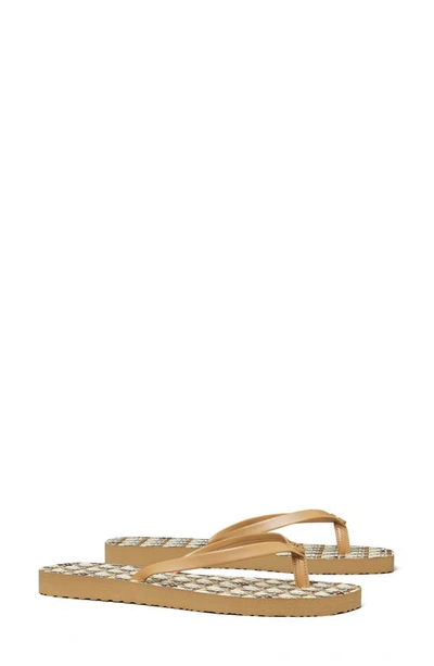 Shop Tory Burch Thin Flip Flop In Tan Caning Logo Geo