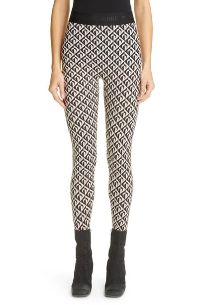 Shop Marine Serre Moon Lozenge Print Jersey Tights In Black On Tan Lozenge