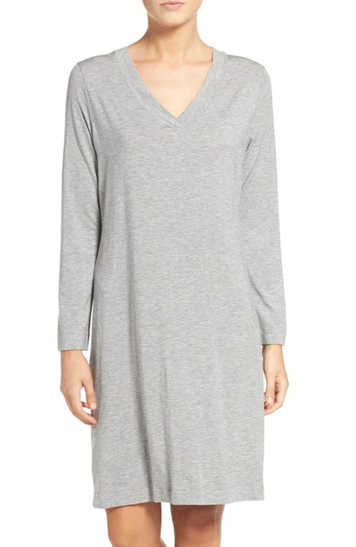 Shop Hanro Long Sleeve Knit Nightgown In Grey Melange 958