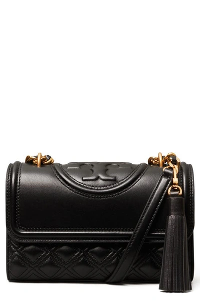 Shop Tory Burch Small Fleming Convertible Leather Shoulder Bag In Black