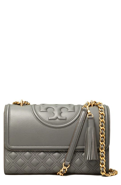 Shop Tory Burch Fleming Leather Convertible Shoulder Bag In Overcast