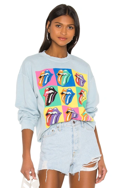 Shop Madeworn Rolling Stones 89 Multi Tongue Sweatshirt In Blue Haze