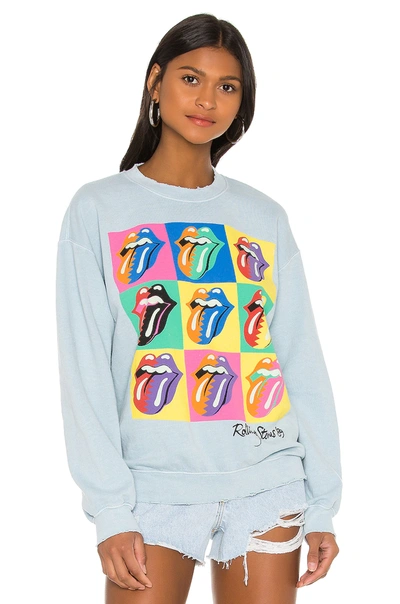 Shop Madeworn Rolling Stones 89 Multi Tongue Sweatshirt In Blue Haze