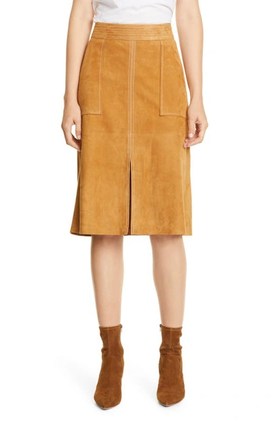 Shop Frame Trapunto Stitch Suede Skirt In Camel