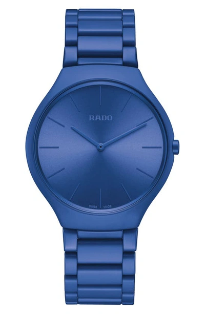 Shop Rado True Thinline Les Couleurs Le Corbusier Limited Edition Ceramic Bracelet Watch, 39mm In Blue