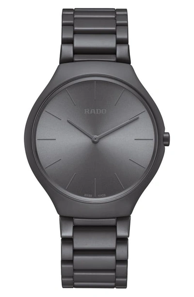 Shop Rado True Thinline Les Couleurs Le Corbusier Limited Edition Ceramic Bracelet Watch, 39mm In Black