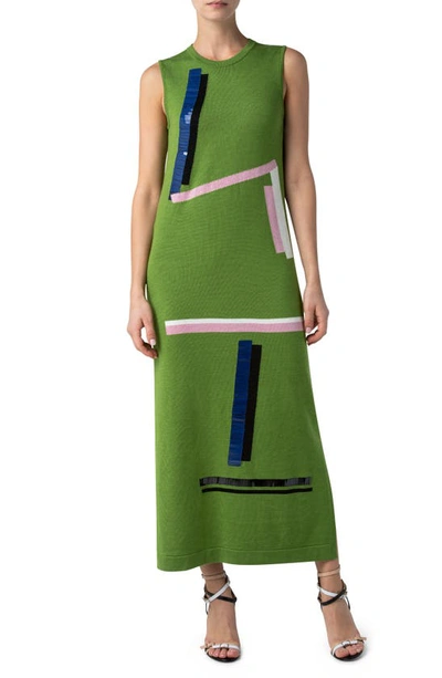 Shop Akris Long Sleeveless Jacquard Sweater Dress In Pure Green