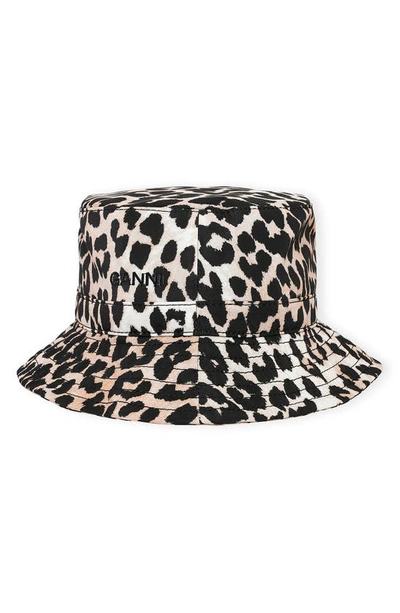 Shop Ganni Recycled Polyester Bucket Hat In Leopard