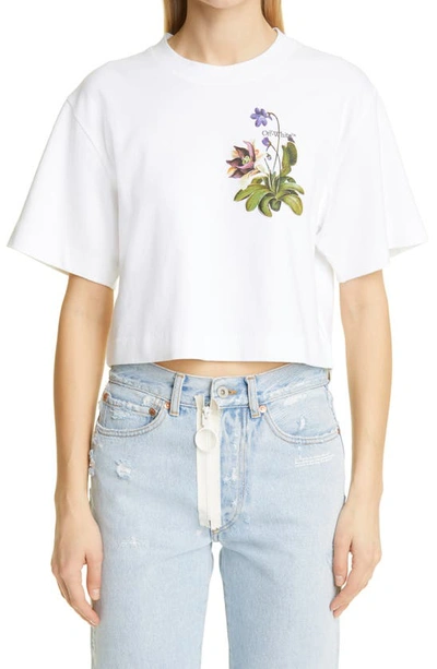 Shop Off-white Botanical Arrows Crop Graphic Tee In White Green