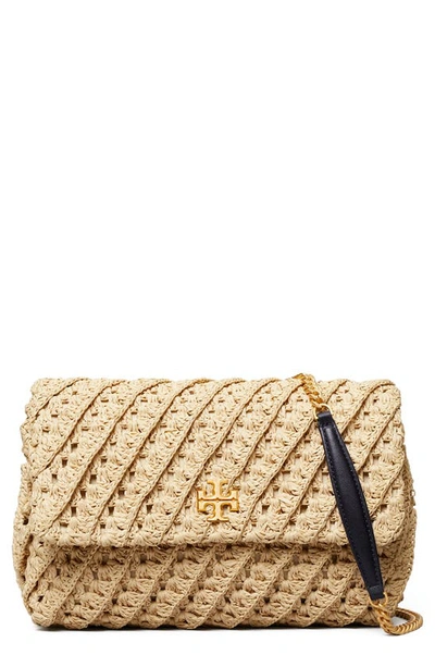 Tory Burch Kira Crochet Raffia Shoulder Bag In Natural