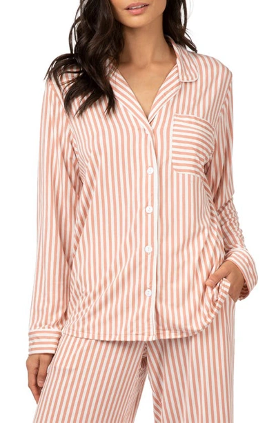 Shop Lively The All Day Lounge Shirt In Mini Stripe Shell Pink