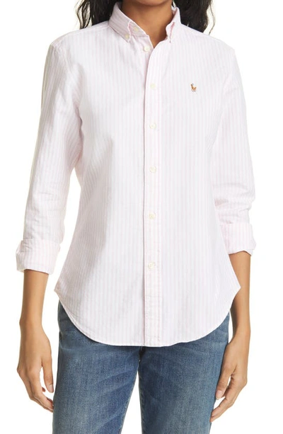 Shop Polo Ralph Lauren Georgia Button-down Shirt In White/deco Pink