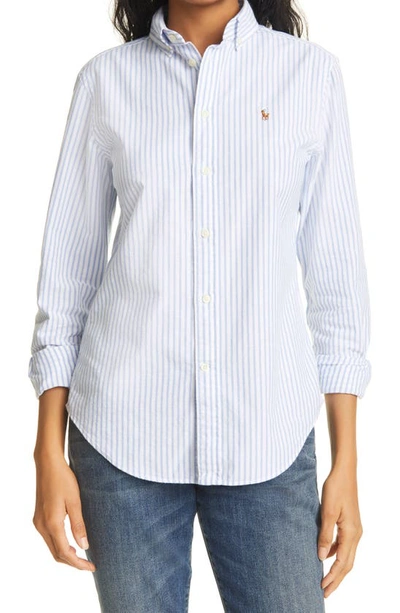 Shop Polo Ralph Lauren Georgia Button-down Shirt In White/ Blue Hyacinth