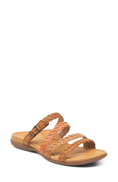 Shop Aetrex Brielle Slide Sandal In Brown Leather