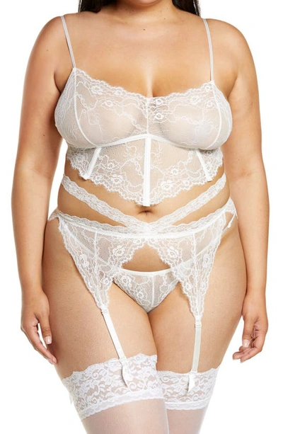 Shop Coquette Lace Bra, Garter Belt & G-string Thong Set In White