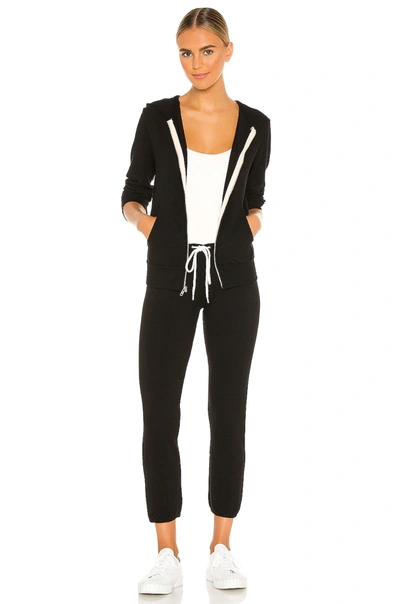 Monrow Supersoft Zip Up Hoodie In Black