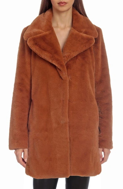 Shop Avec Les Filles Faux Fur Notched Collar Coat In Brown