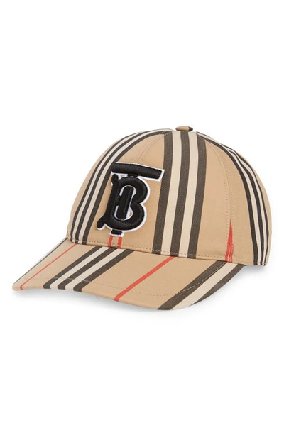 Shop Burberry Tb Monogram Icon Stripe Baseball Cap In Archive Beige Ip S