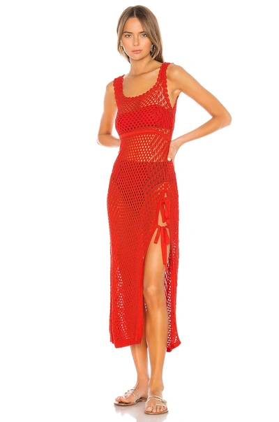 Shop Camila Coelho Athena Crochet Dress In Coral Red
