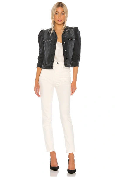 Retroféte Rissa Destroyed Denim Puff-sleeve Jacket In Faded Black