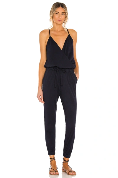 Shop Bobi Supreme Jersey Tied Waist V Neck Jumpsuit In Passport