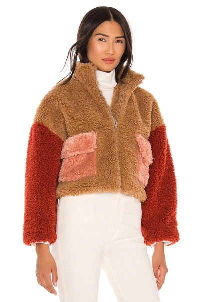 Shop Kendall + Kylie Sherpa Front Zipped Utility Jacket In Caramel Multi