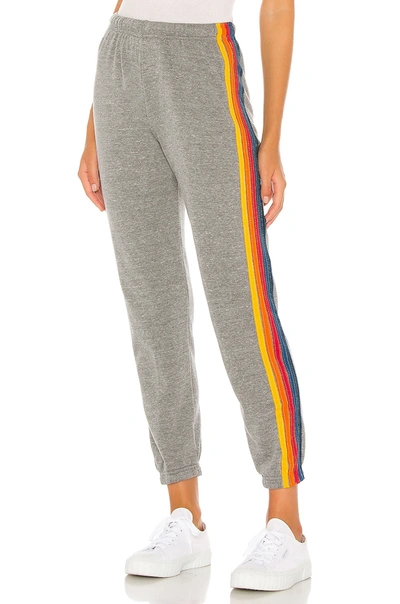 Shop Aviator Nation 5 Stripe Sweatpants In Heather Grey