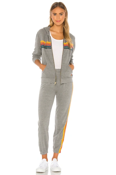 Shop Aviator Nation 5 Stripe Sweatpants In Heather Grey