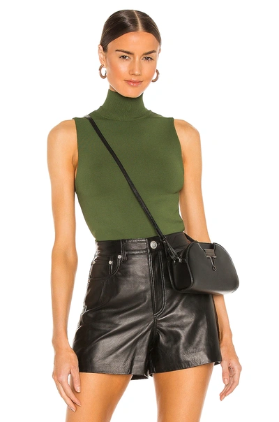 Shop Alice And Olivia Darina Mock Neck Fitted Tank In Army Green