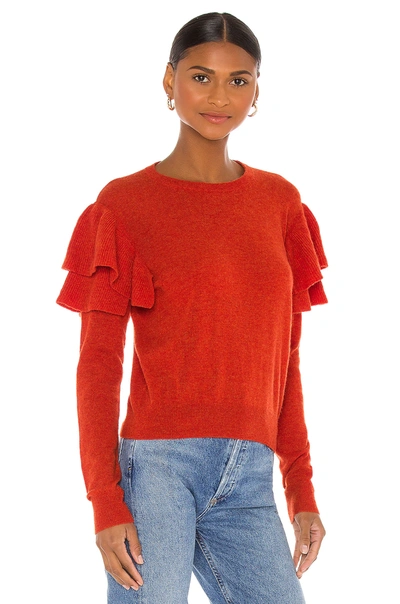 Shop Autumn Cashmere Double Ruffle Crew Sweater In Paprika