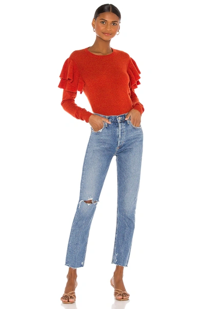 Shop Autumn Cashmere Double Ruffle Crew Sweater In Paprika