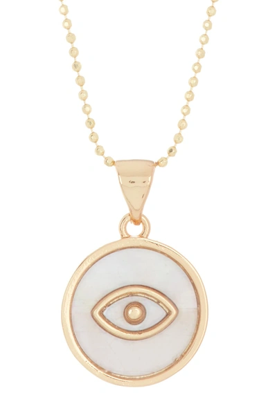 Shop Adornia 14k Gold Plated Sterling Silver Mother-of-pearl Evil Eye Disc Pendant Necklace In White