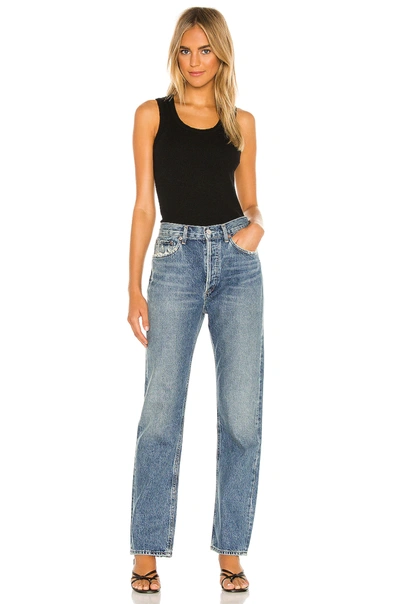 Agolde Poppy Ribbed Stretch Organic Cotton And Tencel-blend Jersey Tank In Black