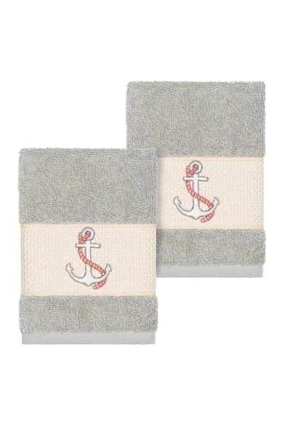 Shop Linum Home Easton Embellished Washcloth In Light Grey