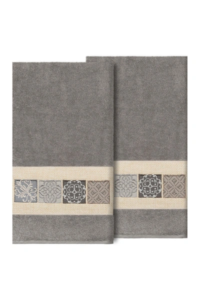 Linum Home Vivian Embellished Bath Towel In Dark Gray