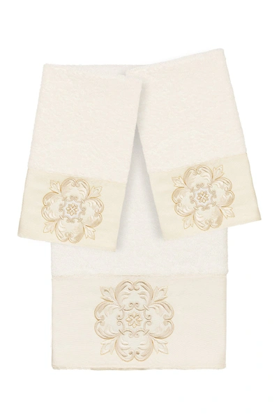 Linum Home 100% Turkish Cotton Alyssa 3-pc. Embellished Bath And Hand Towel Set Bedding In Cream