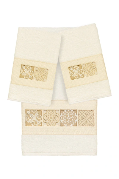 Linum Home Vivian 3-piece Embellished Towel In Cream