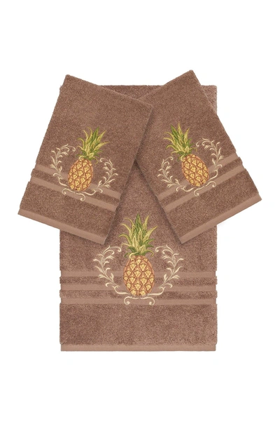 Shop Linum Home Welcome 3-piece Embellished Towel In Latte