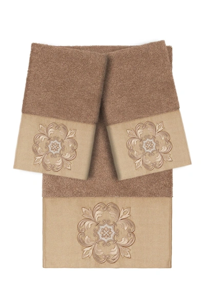 Linum Home 100% Turkish Cotton Alyssa 3-pc. Embellished Bath And Hand Towel Set Bedding In Latte
