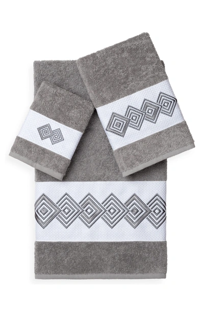 Shop Linum Home Noah 3-piece Embellished Towel Set In Dark Grey