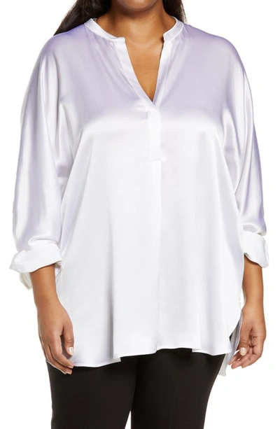 Shop Vince Band Collar Silk Blouse In Optic White