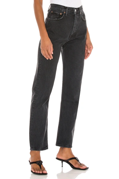Agolde 90s Pinch Waist Long Rigid High-rise Straight-leg Jeans In Black Tea