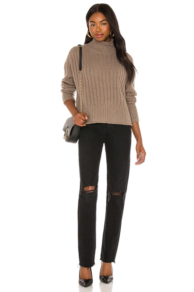 Shop Autumn Cashmere Ribbed Mock Neck Sweater In Bark